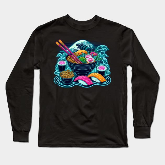 Cyber Punk Sushi and Ramen Lover Men Women Stylized Japanese Long Sleeve T-Shirt by CP6Design